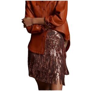 Anthropologie Maeve NWT Copper Sequin Fringe Mini Skir Size 6